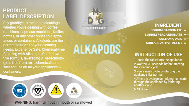 AlkaPods™: The Ultimate Cleaning Solution for a Bacteria-Free, Sparkling Finish on Your Appliances,  Keurigs, and/or Containers. Free and Safe of Harmful Ingredients